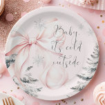 Baby It's Cold Outside Pink Bow Baby Shower Paper Plates<br><div class="desc">Baby It's Cold Outside Pink Bow Baby Shower Paper Plates</div>