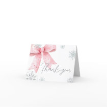 Baby Its Cold Outside Pink Bow Baby Shower Thank You Card