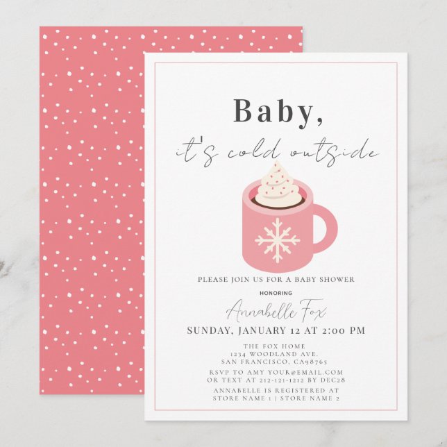 Baby It's Cold Outside Pink Cocoa Baby Shower Invitation (Front/Back)