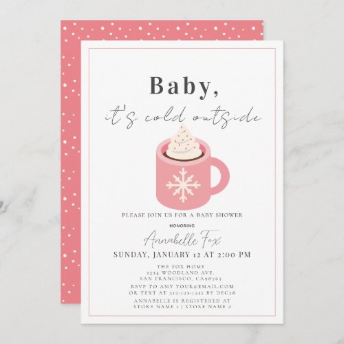 Baby Its Cold Outside Pink Cocoa Baby Shower Invitation