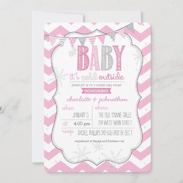 Baby It's Cold Outside Pink Couples Shower Invite (Front)