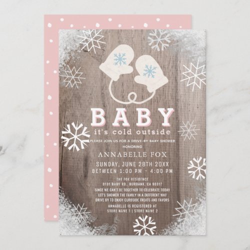 Baby Its Cold Outside Pink Drive_by Baby Shower Invitation