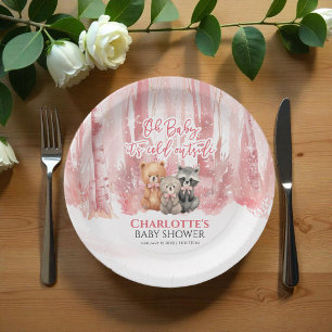 Baby it's cold outside Pink Forest Baby Shower  Paper Plates