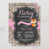 Baby its Cold Outside Pink Fox Girl Baby Shower Invitation (Front/Back)