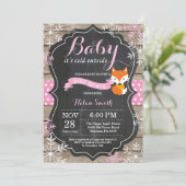 Baby its Cold Outside Pink Fox Girl Baby Shower Invitation (Standing Front)