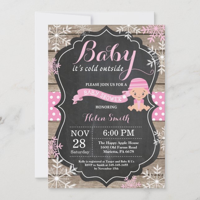Baby its Cold Outside Pink Girl Baby Shower Invitation (Front)