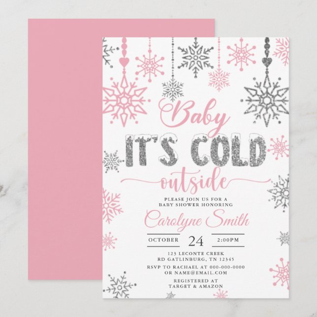 Baby Its Cold Outside Pink Girl Baby Shower Invitation (Front/Back)