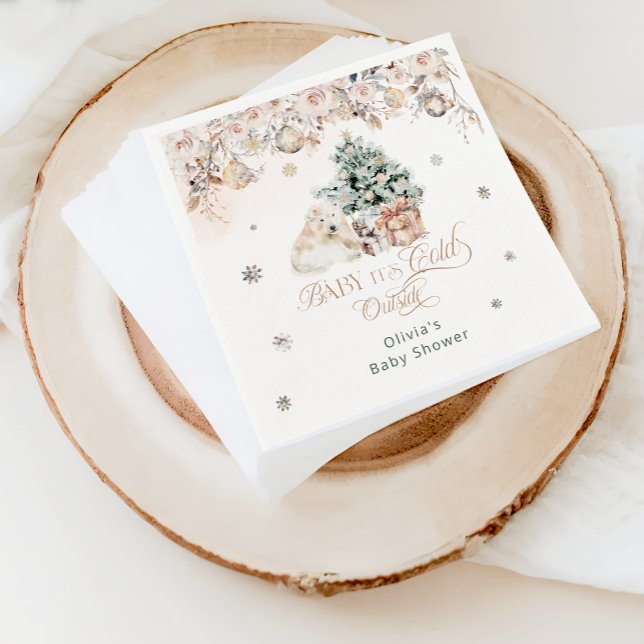 Baby it's Cold Outside Pink Girl Bear Baby Shower Napkins (Creator Uploaded)