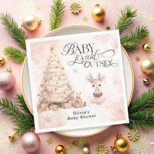 Baby it's Cold Outside Pink Girl Deer Baby Shower Napkins