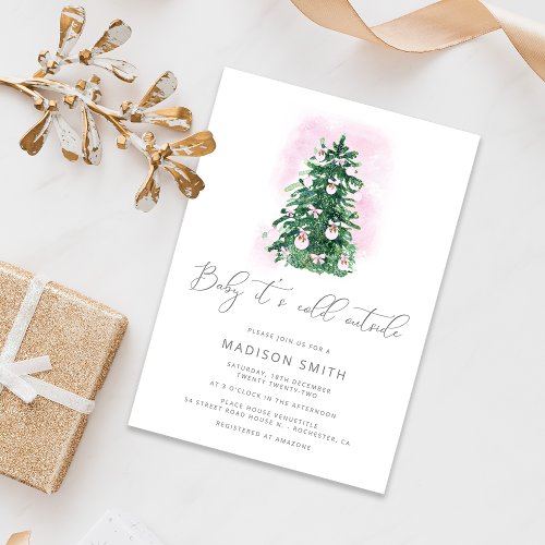 Baby its cold outside pink girl modern baby shower invitation