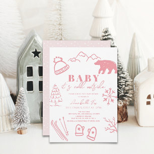 Baby It's Cold Outside Pink Girl Ski Baby Shower Invitation