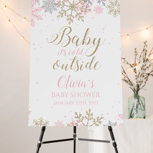 Baby It's Cold Outside Pink Gold Baby Shower Foam Board (In Situ (Stand))