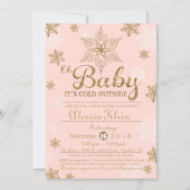 Baby It's Cold Outside, Pink & Gold Baby Shower Invitation