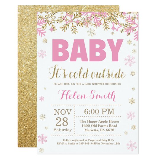 Baby its Cold Outside Pink Gold Girl Baby Shower Invitation | Zazzle.com