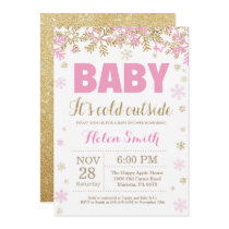 Baby its Cold Outside Pink Gold Girl Baby Shower Invitation