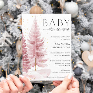 Baby it's cold outside pink gold girl baby shower invitation