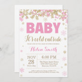 Baby its Cold Outside Pink Gold Girl Baby Shower Invitation (Front/Back)