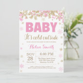 Baby its Cold Outside Pink Gold Girl Baby Shower Invitation (Standing Front)