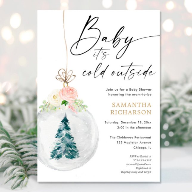 Baby it's cold outside Pink gold girl Christmas Invitation (Creator Uploaded)