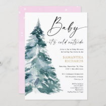 Baby its cold outside pink gold girl modern shower invitation