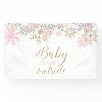 Baby It's Cold Outside pink gold glitter snowflake Banner