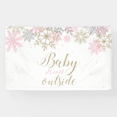 Baby Its Cold Outside pink gold glitter snowflake Banner