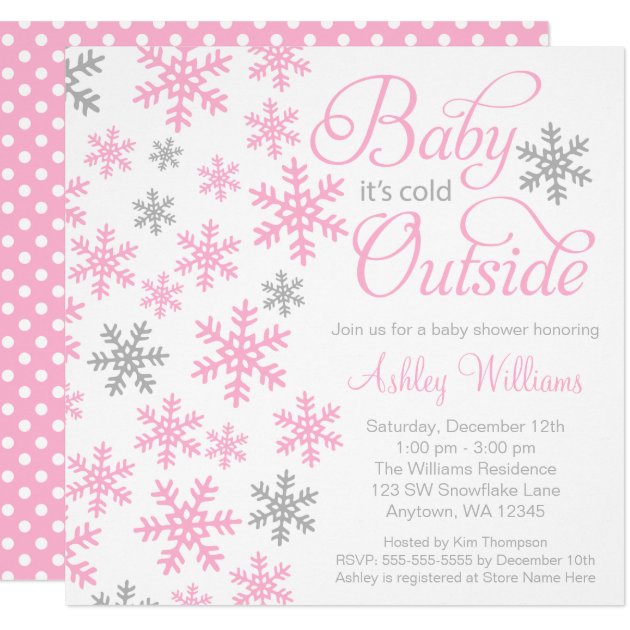 Baby It's Cold Outside Pink Gray Baby Shower Invitation
