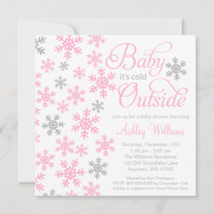 Baby It's Cold Outside Pink Gray Baby Shower Invitation