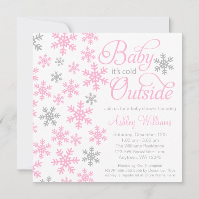 Baby It's Cold Outside Pink Gray Baby Shower Invitation (Front)