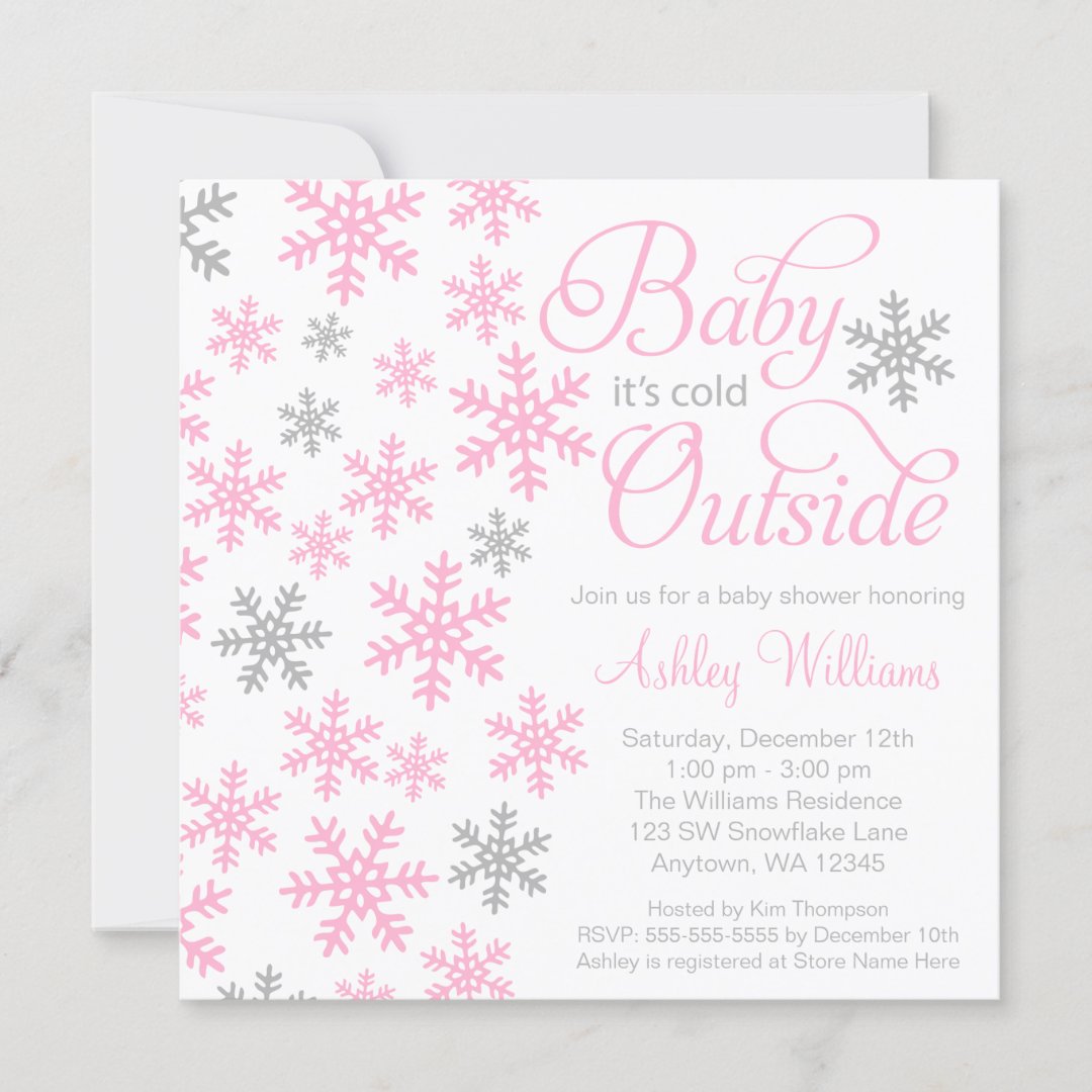 Baby It's Cold Outside Pink Gray Baby Shower Invitation | Zazzle