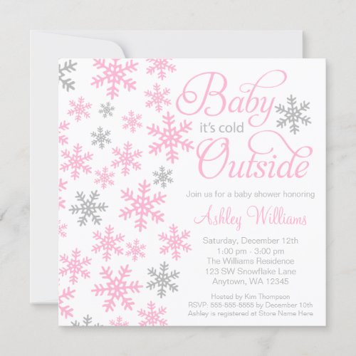Baby Its Cold Outside Pink Gray Baby Shower Invitation