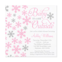 Baby It's Cold Outside Pink Gray Baby Shower Invitation