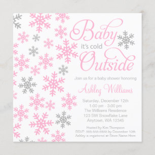 Baby It's Cold Outside Pink Gray Baby Shower Invitation