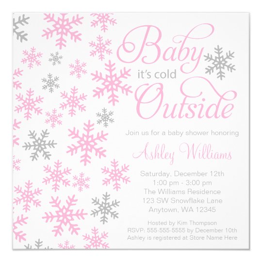Baby It's Cold Outside Pink Gray Baby Shower Invitation