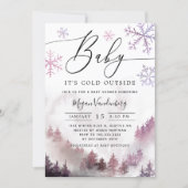 Baby It's Cold Outside Pink Mountain Baby Shower Invitation (Front)