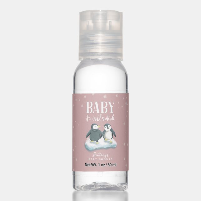 Baby It's Cold Outside Pink Penguin Shower Hand Sanitizer (Front)