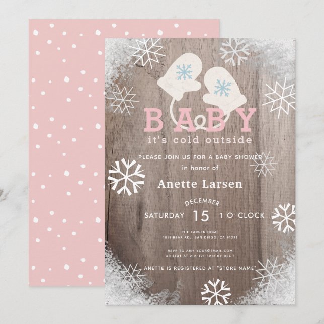 Baby Its Cold Outside Pink Shower Invitation (Front/Back)