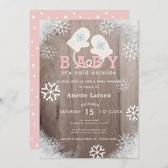 Baby Its Cold Outside Pink Shower Invitation (Front/Back)