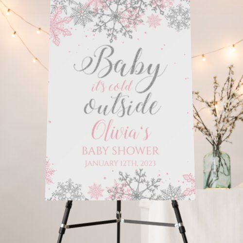 Baby Its Cold Outside Pink Silver Baby Shower Foam Board
