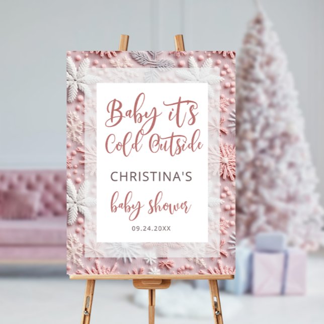 Baby It's Cold Outside Pink Silver Baby Shower Foam Board (Creator Uploaded)