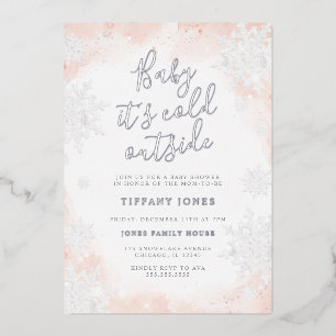 Baby it's cold outside Pink Silver Baby shower Foil Invitation