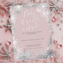 Baby It's Cold Outside Pink Silver Baby Shower  Foil Invitation