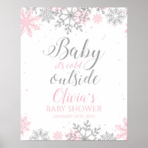 Baby It's Cold Outside Pink Silver Baby Shower Poster