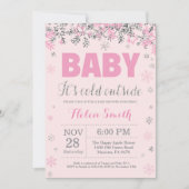Baby its Cold Outside Pink Silver Girl Baby Shower Invitation (Front)