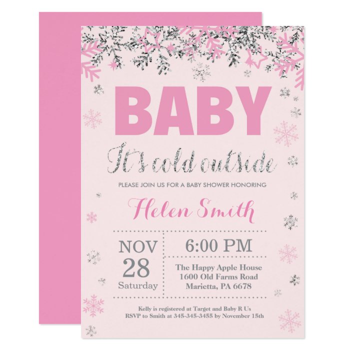 pink and silver baby shower invitations