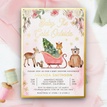 Baby It's Cold Outside Pink Sleigh Baby Shower Foil Invitation