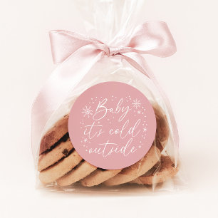 Baby It's Cold Outside Pink Snowflake Baby Shower Classic Round Sticker