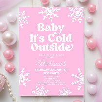 Baby It's Cold Outside Pink Snowflake Baby Shower Invitation