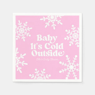 Baby It's Cold Outside Pink Snowflake Baby Shower Napkins