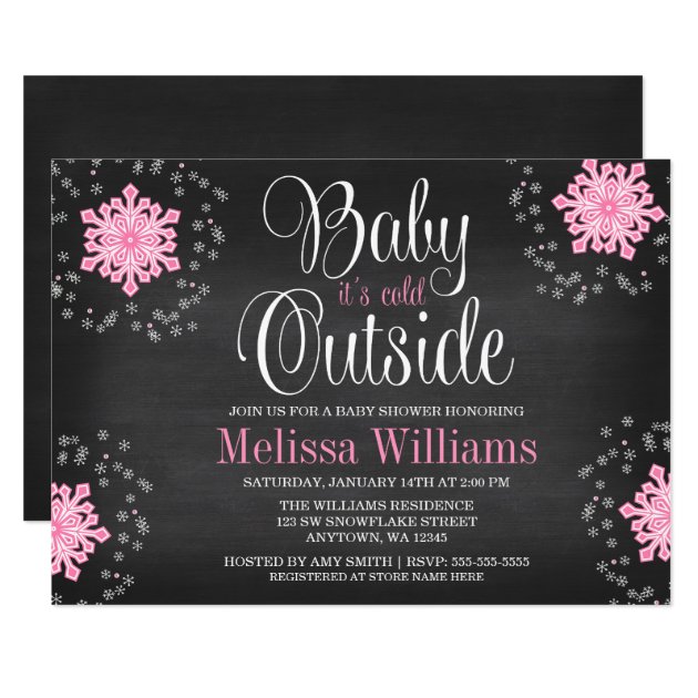 Baby It's Cold Outside Pink Snowflakes Baby Shower Invitation